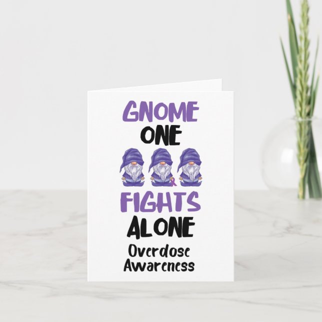 Gnome One Fights Alone Purple Ribbon Overdose Awar Card (Front)
