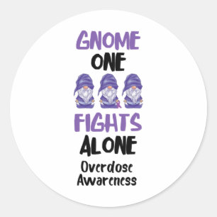 Gnome One Fights Alone Purple Ribbon Overdose Awar Classic Round Sticker