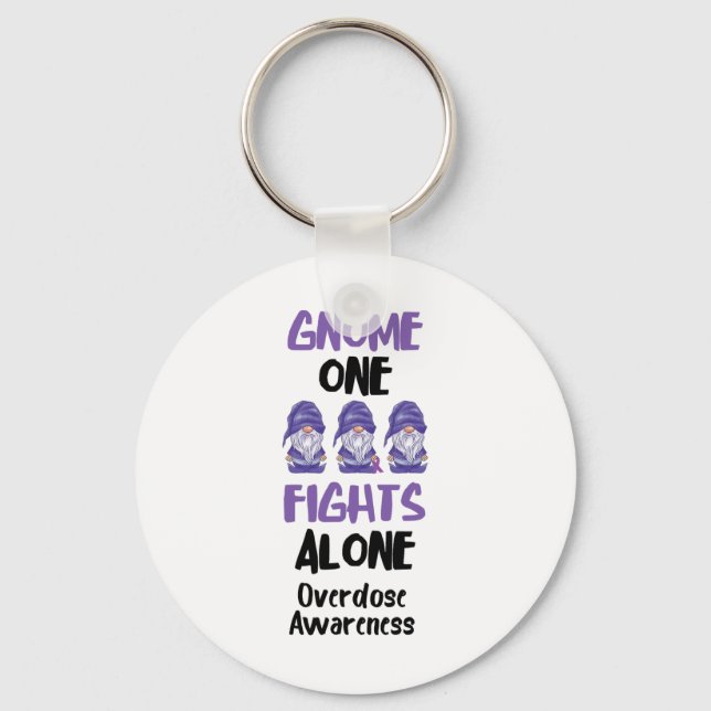 Gnome One Fights Alone Purple Ribbon Overdose Awar Key Ring (Front)