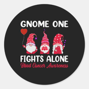 Gnome One Fights Alone Red Ribbon Blood Cancer Awa Classic Round Sticker