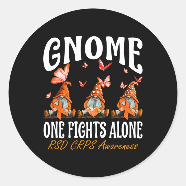 Gnome One Fights Alone RSD CRPS Awareness  Classic Round Sticker (Front)