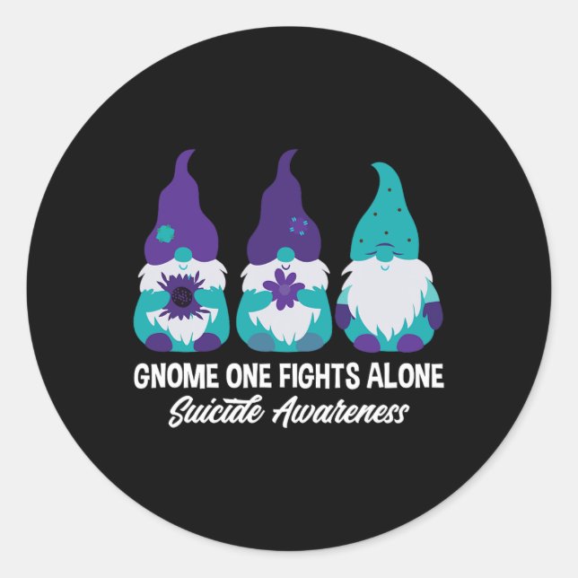 Gnome One Fights Alone Suicide Prevention Awarenes Classic Round Sticker (Front)