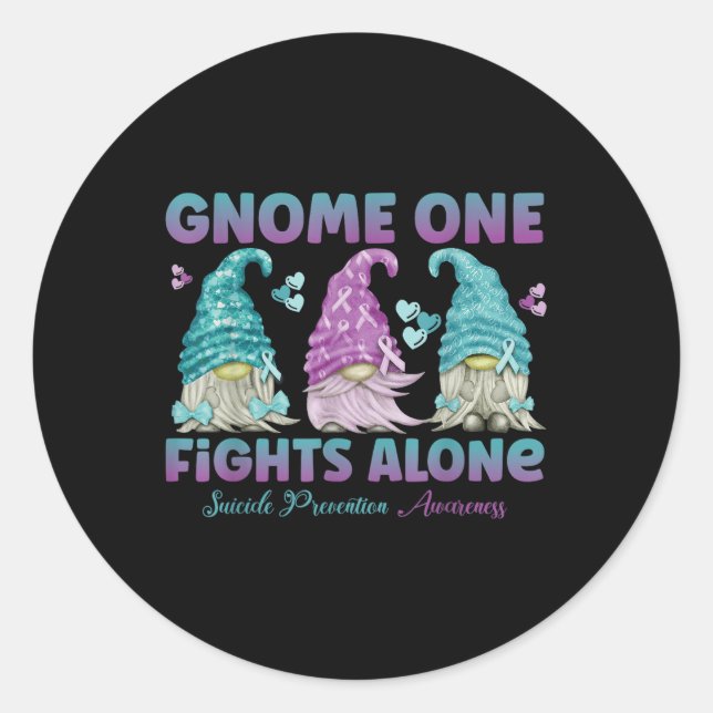 Gnome One Fights Alone Suicide Prevention Awarenes Classic Round Sticker (Front)