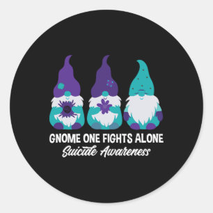 Gnome One Fights Alone Suicide Prevention Awarenes Classic Round Sticker