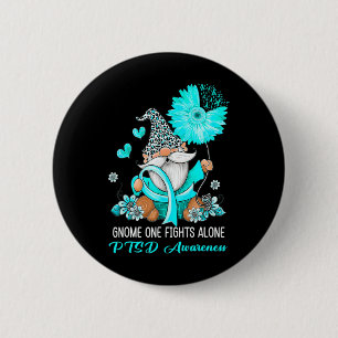 Gnome One Fights Alone Teal Ribbon Warrior Ptsd Aw 6 Cm Round Badge