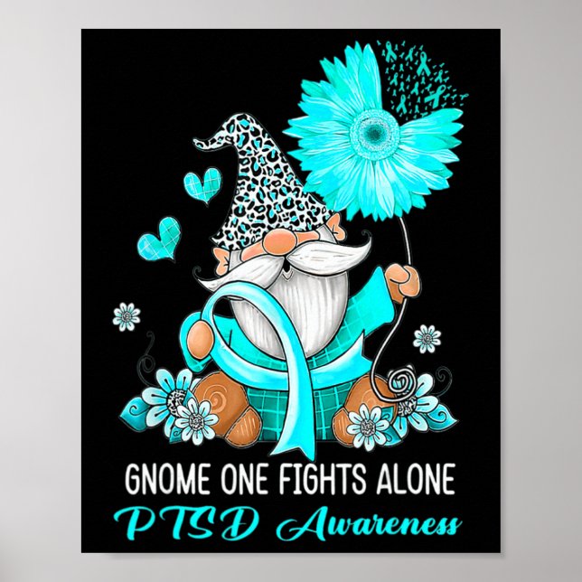 Gnome One Fights Alone Teal Ribbon Warrior Ptsd Aw Poster (Front)