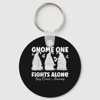 Gnome One Fights Alone White Lung Cancer Awareness Key Ring