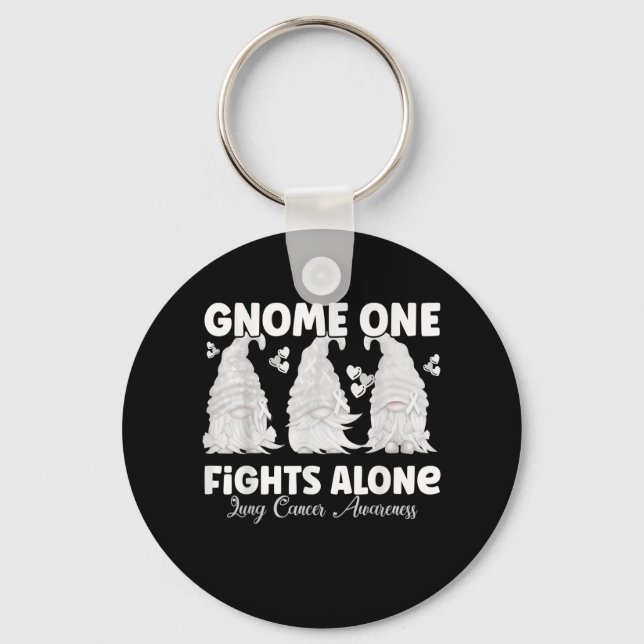Gnome One Fights Alone White Lung Cancer Awareness Key Ring (Front)