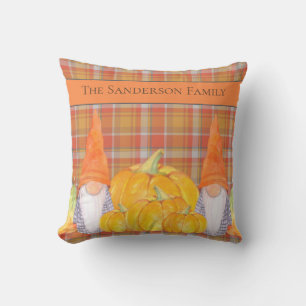 Gnome orange plaid with pumpkins Outdoor Pillow