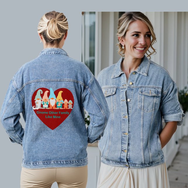 Gnome Other Family Like Mine Red Heart Womens Denim Jacket (Gnome Other Family Like Mine Red Heart Women's Denim Jacket)