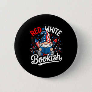 Gnome patriotic book funny red white bookish  6 cm round badge