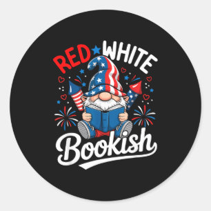 Gnome patriotic book funny red white bookish  classic round sticker