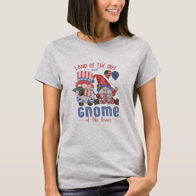 Gnome Patriotic Land of the Free Home of Brave T-Shirt (Front)