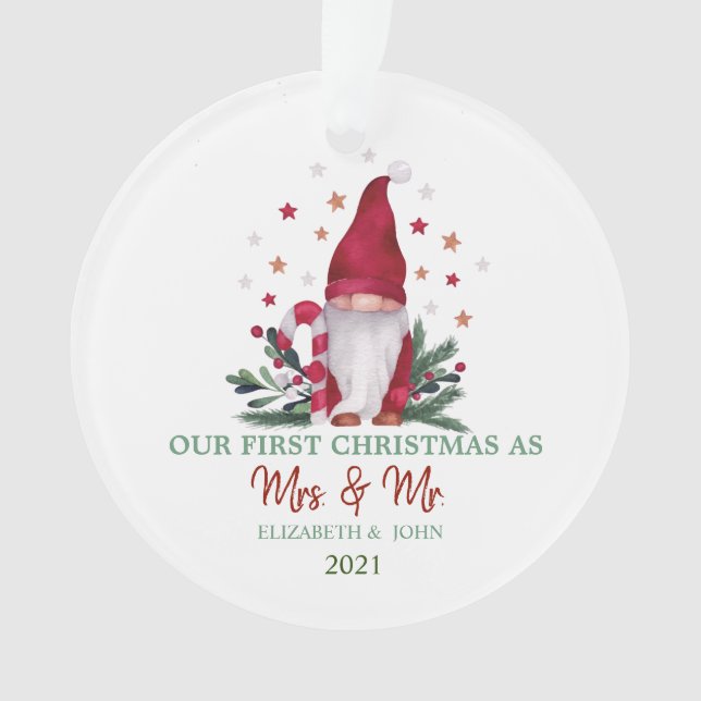 Gnome Pine Tree Branches Our First Christmas Ornament (Front)