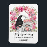 Gnome Pink Floral Arch 50th Wedding Anniversary Magnet<br><div class="desc">Custom 50th wedding anniversary keepsake magnet with a design featuring a bride and groom gnomes and a pink floral arch illustration. Edit the template with any year and message.</div>