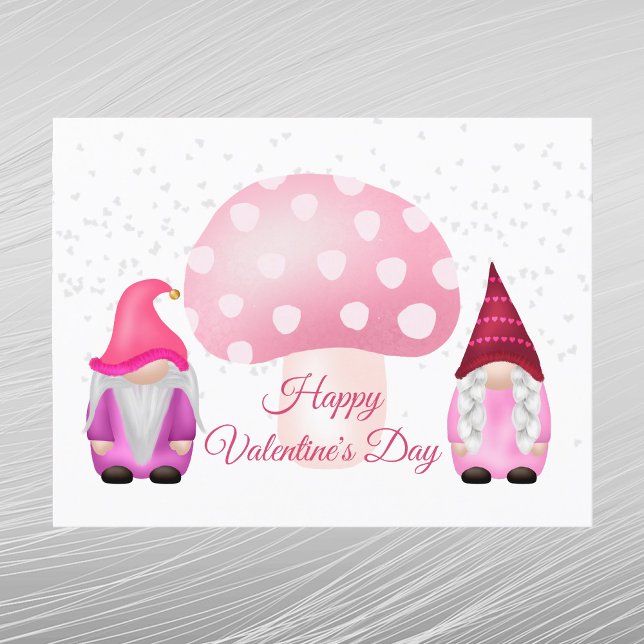 Gnome Pink Mushroom Valentine Holiday Postcard (Creator Uploaded)