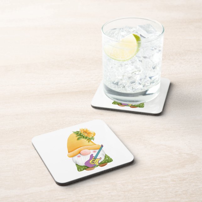 Gnome Playing a Guitar on a Beverage Coaster Set (Right Side)