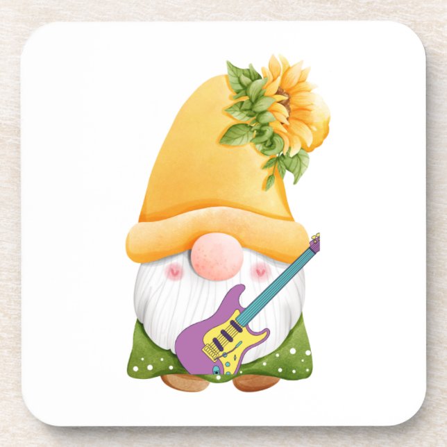 Gnome Playing a Guitar on a  Coaster (Front)