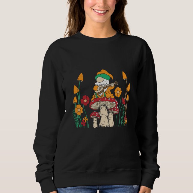 Gnome playing banjo fungi mushrooms sweatshirt (Front)