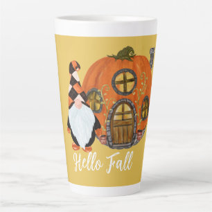Gnome & Pumpkin House Fall Scene   Latte Mug
