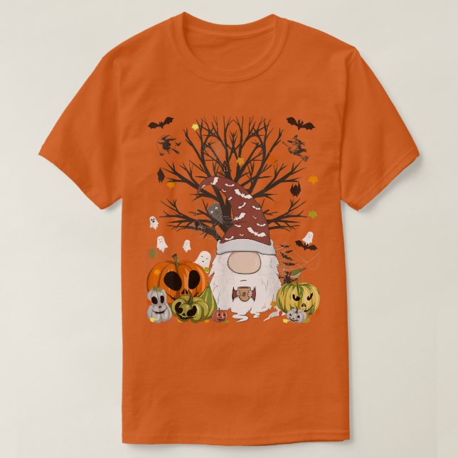 Gnome Pumpkin Monsters Bat Ghost Tree Coffee Lover T-Shirt (Design Front)