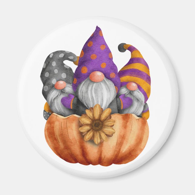 Gnome Pumpkin Trio Magnet (Front)