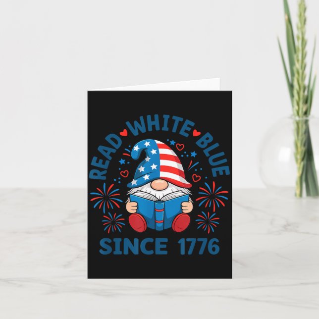 Gnome Read White Blue Since 1776 Books Card (Front)