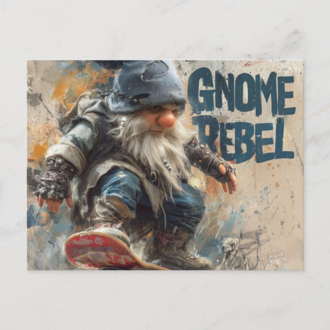 Gnome Rebel skateboarding graphic artwork Postcard (Front)