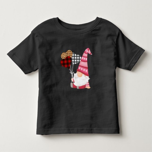 Gnome Red Black Leopard Balloon Valentines Day Toddler T-Shirt (Front)
