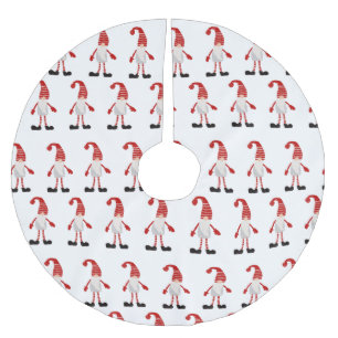 Gnome red white gray cartoon christmas pattern brushed polyester tree skirt