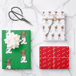 Gnome Reindeer Jingle Bells Red Green Wrapping Paper Sheet