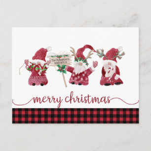 Gnome Reindeer Watercolor Buffalo Plaid Christmas Holiday Postcard