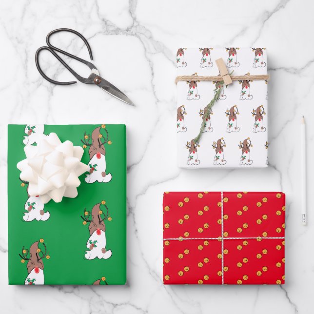 Gnome Reindeer Wrapping Paper Sheet (Front)