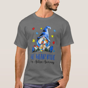 Gnome Ribbon Puzzle Piece Autism Awareness Gnomies T-Shirt