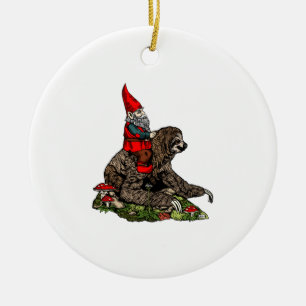 Gnome Riding a Sloth   Ceramic Tree Decoration
