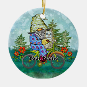 Gnome Riding Bike Ceramic Tree Decoration