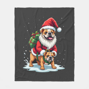 Gnome Riding English Bulldog Christmas Xmas Boys G Fleece Blanket