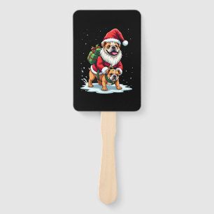 Gnome Riding English Bulldog Christmas Xmas Boys G Hand Fan