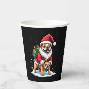 Gnome Riding English Bulldog Christmas Xmas Boys G Paper Cups