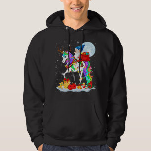 Gnome Riding Unicorn Reindeer Christmas Lights Gno Hoodie