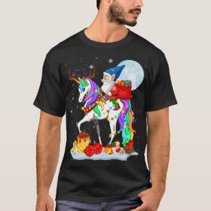Gnome Riding Unicorn Reindeer Christmas Lights Gno T-Shirt