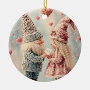 Gnome Romance: Valentine's Day Gnome Couple Ceramic Tree Decoration