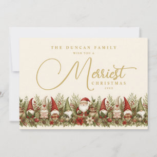 Gnome Santa Berry Foliage Merriest Christmas TMF26 Holiday Card