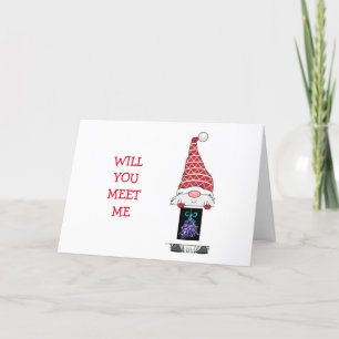 GNOME SAYS "MEET ME UNDER THE MISTLETOE" CARD