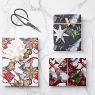 Gnome Scandinavian Nordic Watercolor Christmas  Wrapping Paper Sheet