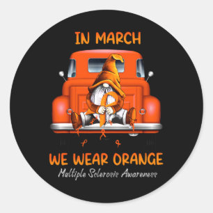Gnome Sitting On Truck In March We Wear Orange Classic Round Sticker