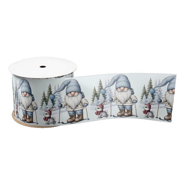 Gnome Skiing With a Bunny Satin Ribbon (Spool)