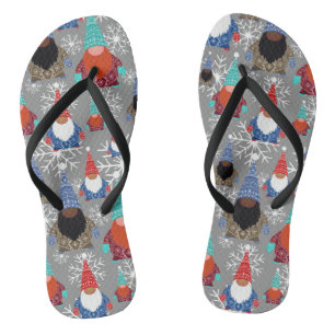 Gnome Snowflake Illustrations Christmas Pattern Jandals
