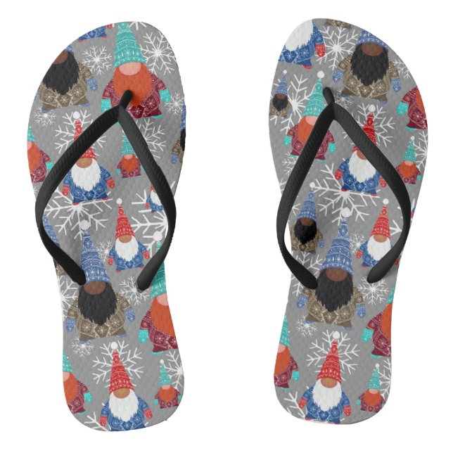 Gnome Snowflake Illustrations Christmas Pattern Jandals (Footbed)