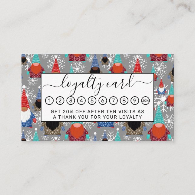 Gnome Snowflake Illustrations Christmas Pattern Loyalty Card (Front)